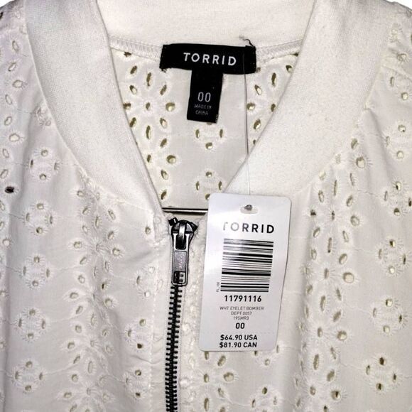 Torrid Womens Jacket Sz 10 White Cream Eyelet Zip Front Summer Spring - Picture 7 of 13